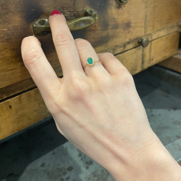 Emerald Ring 0.55 Candy Diamonds Yellow Gold - Emerald rings