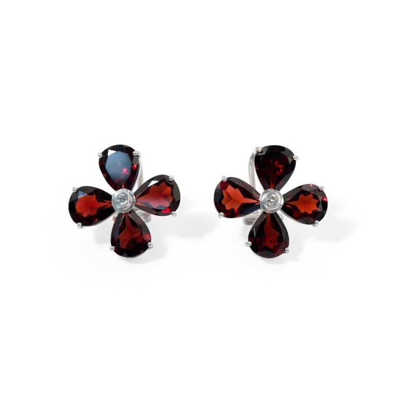 Pendientes Granates Flor - Pendientes de Piedras Roja