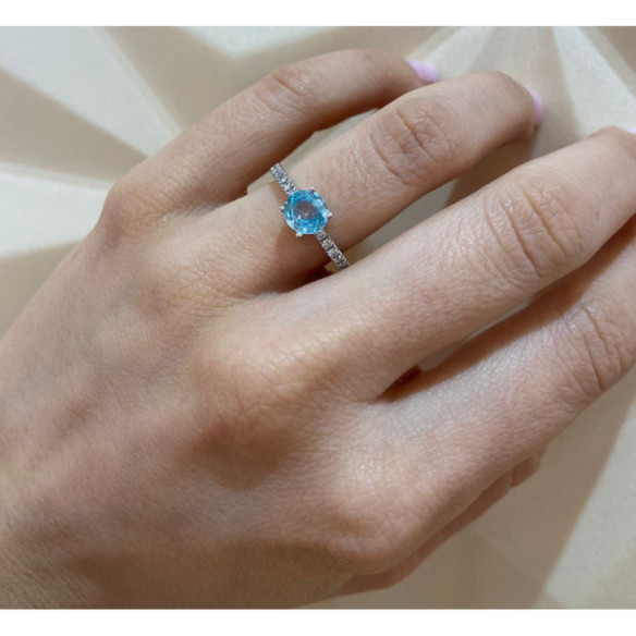 Anillo Zircón Y Diamantes Aniversario Dafne - Bagues Autres pierres précieuses