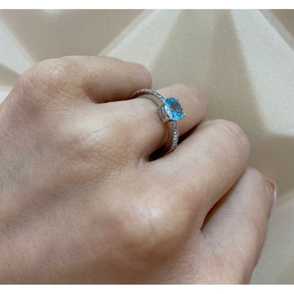 Anillo Zircón Y Diamantes Aniversario Dafne - Bagues Autres pierres précieuses