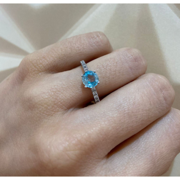 Anillo Zircón Y Diamantes Aniversario Dafne - Bagues Autres pierres précieuses