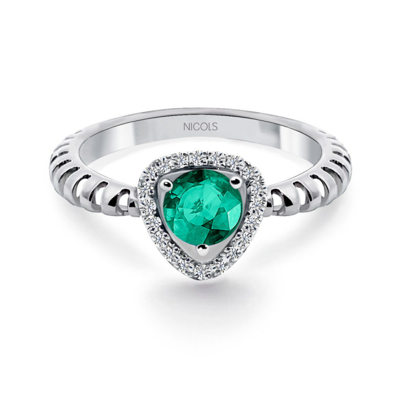 Anillo Esmeralda Verde Y Diamantes Triangle - ANILLOS