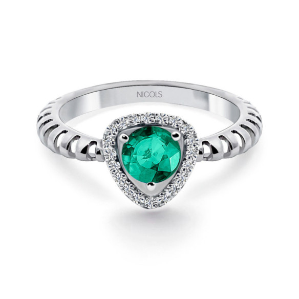 Anello smeraldo verde e Diamanti Triangolo - ANELLI