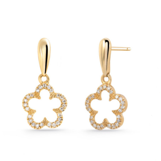 Gold and Diamond Hollow Flower Earrings LITTLE DETAILS. Semi-long earrings in the shape of a flower silhouette. They are made of