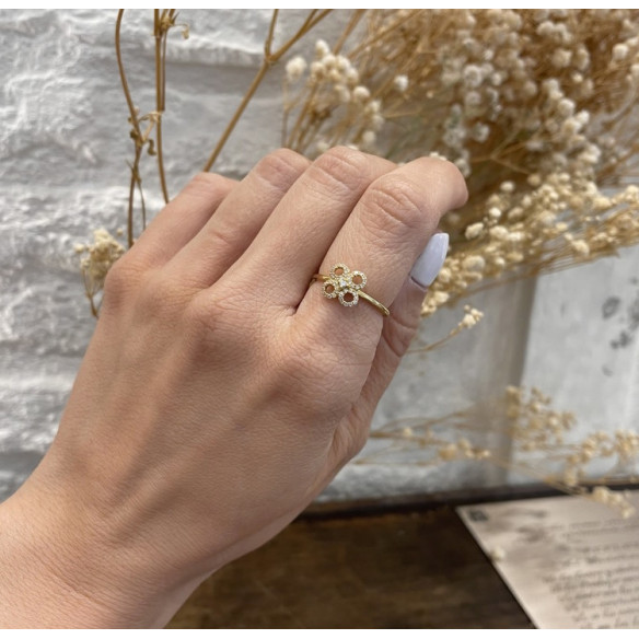 Anillo Diamantes Flor Redonda Little Details - Brilhante
