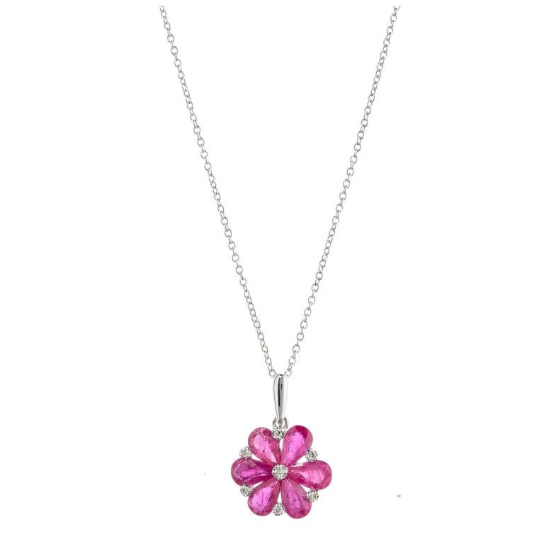 Colgante Oro Rubí Flor - Colgantes de Piedras Roja