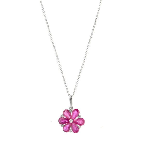 Colgante Oro Rubí Flor - Pingentes de pedra vermelha