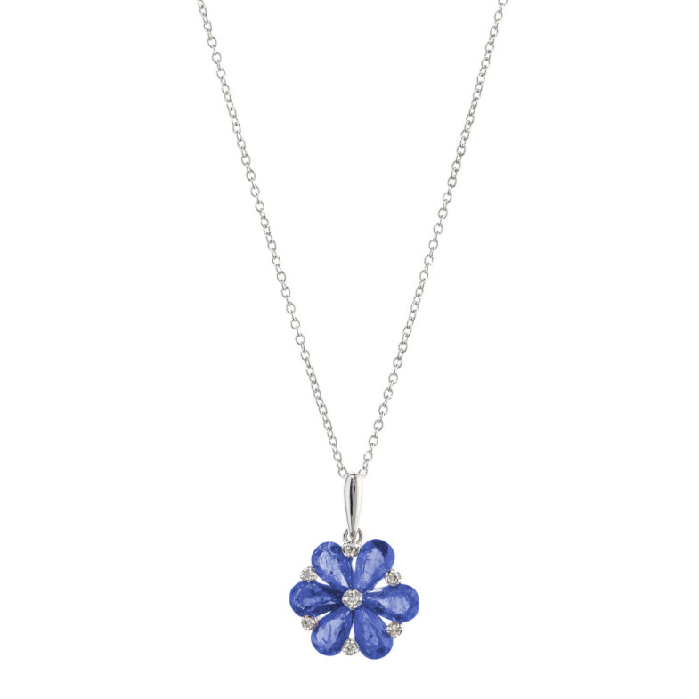 Colgante Oro Zafiros Flor - Colgantes de Piedras Azul