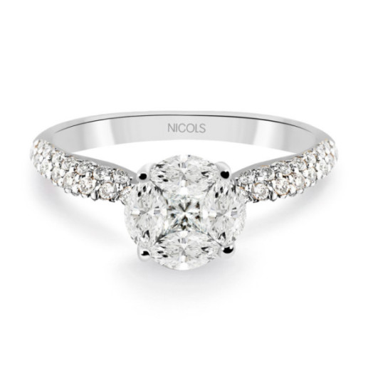 Anillo Solitario Gardenia 1.10 Oro Blanco - Rosette de bagues de fiançailles