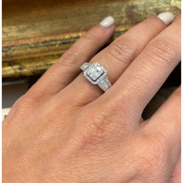 Anillo Compromiso Aniversario Wedding Band - Sculpture baguette
