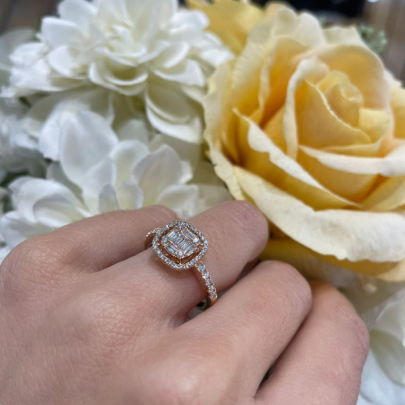 Anillo De Compromiso Aniversario Square - Anillos Oro Rosa