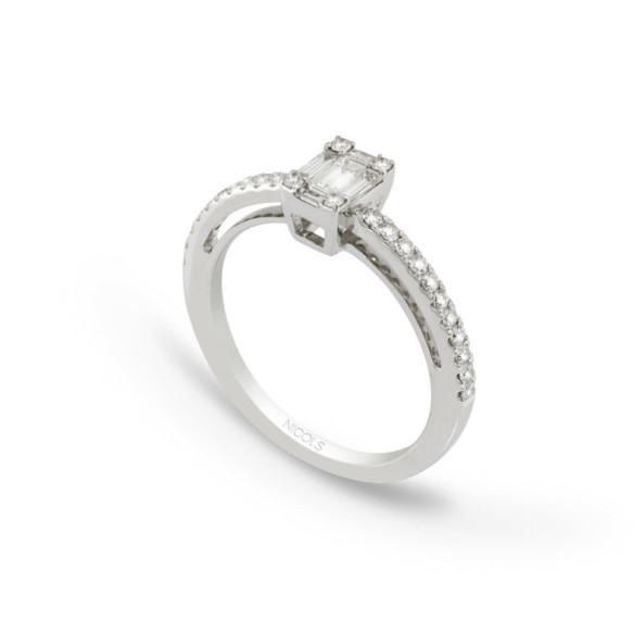 Anel de Diamante Minerva 0,40 Ouro Branco - Baguette de escultura