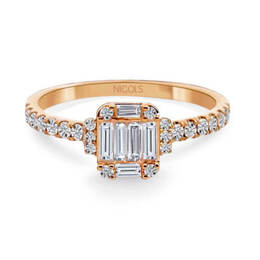 Anillo Diamantes Electra 0.58 Oro Rosa - Baguette de escultura