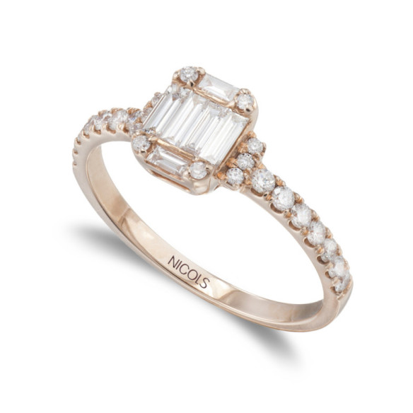 Anillo Diamantes Electra 0.58 Oro Rosa - Schnitzen von Baguette