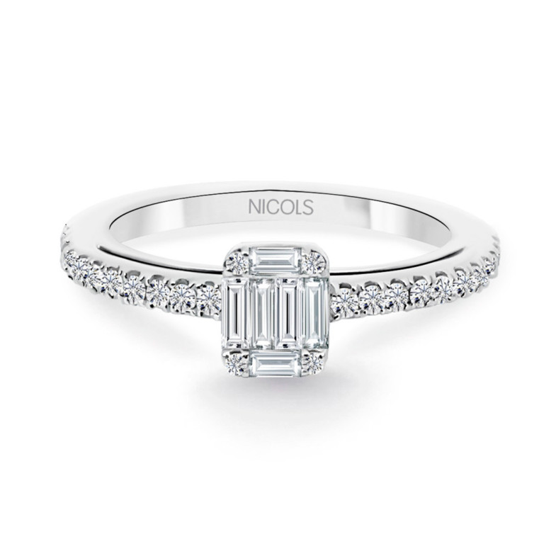 Minerva diamante anello 0.45 oro bianco - Intaglio baguette