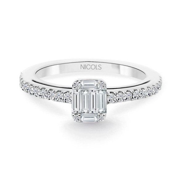 Anillo Diamantes Minerva 0.45 Oro Blanco - Talla Baguette