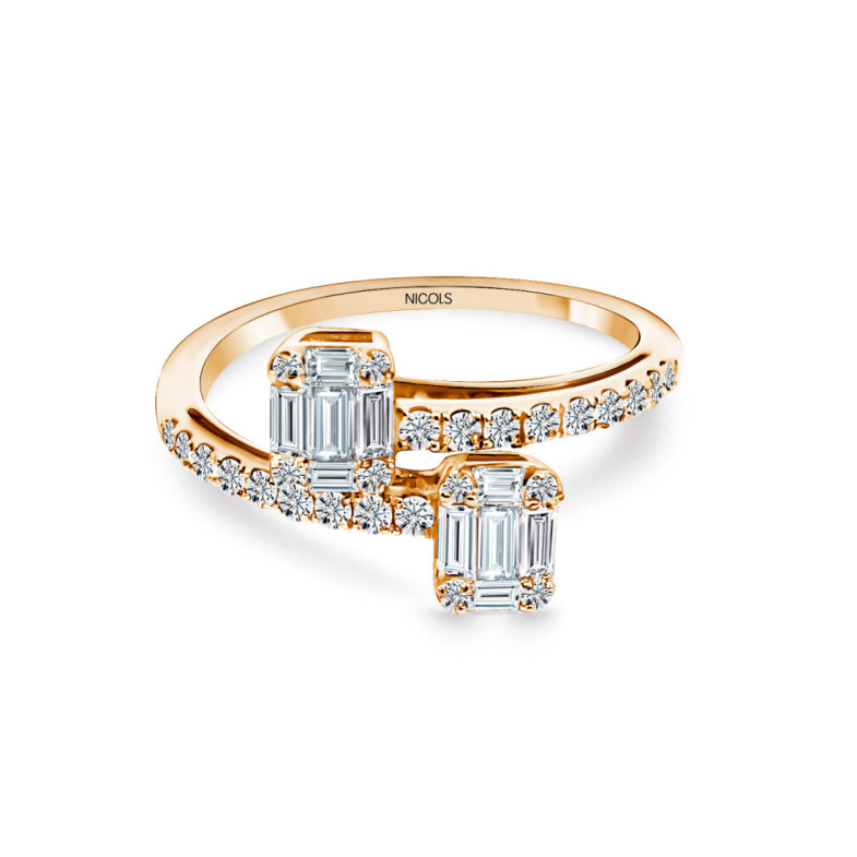 Anillo Diamantes Electra 0.85 Tu Y Yo Oro Rosa - Sculpture baguette