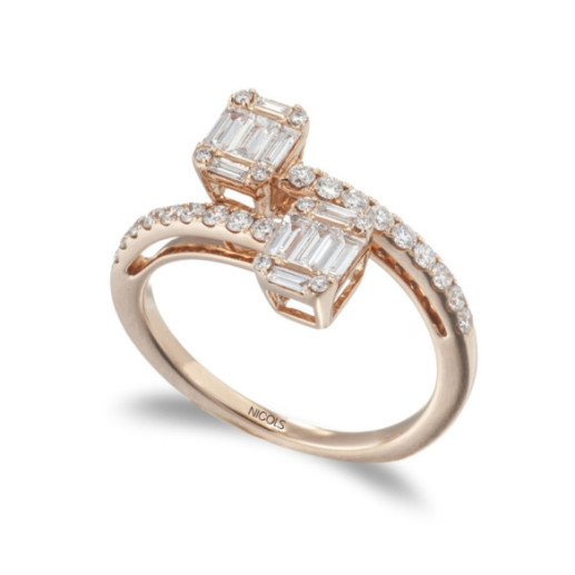 Anillo Diamantes Electra 0.85 Tu Y Yo Oro Rosa - Sculpture baguette 2