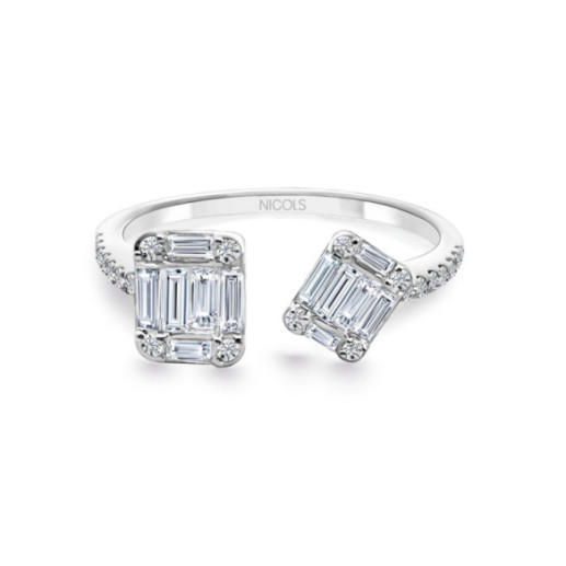 Anel de diamante Electra 0,65 You and Me em ouro branco - Baguette de escultura