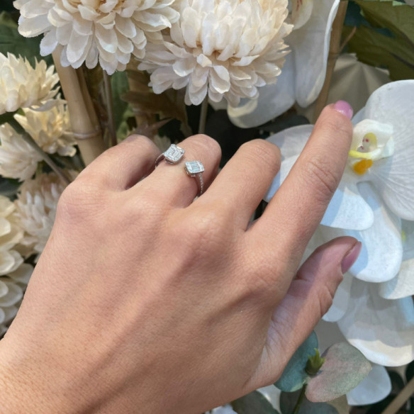 Anello Electra con diamanti 0,65 Tu e io in oro bianco - Intaglio baguette