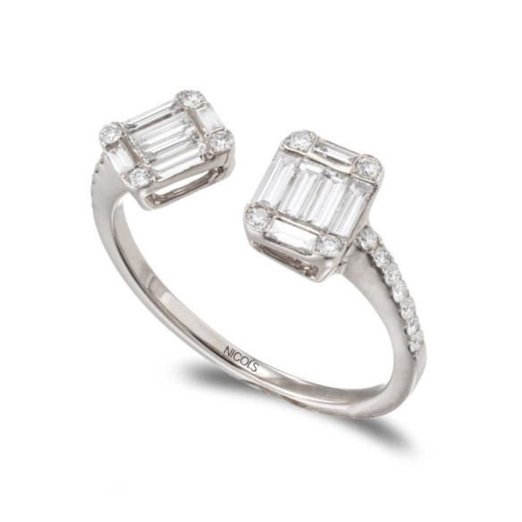 Electra 0.65 Diamantring Ihr und ich weiß Gold - Schnitzen von Baguette