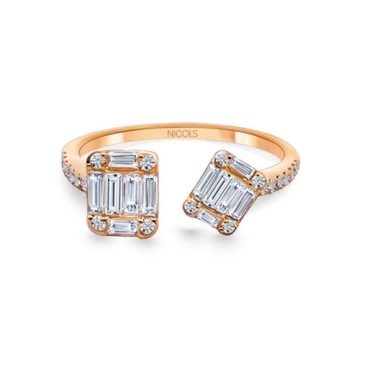 Anel de diamante Electra 0,65 You and Me em ouro rosa - Baguette de escultura