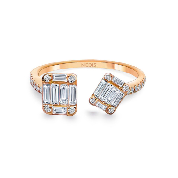 Anillo Diamantes Electra 0.65 Tu Y Yo Oro Rosa - Sculpture baguette