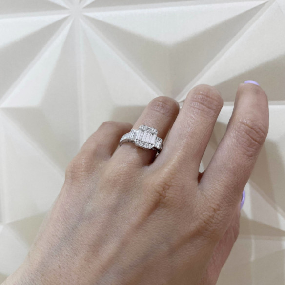 Anillo Diamantes Aniversario Wedding Band - Talla Baguette