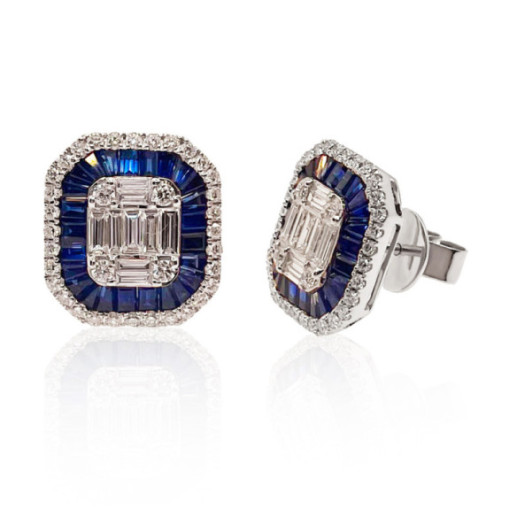 Pendientes Diamantes Zafiros Sello Square - Alti gioielli