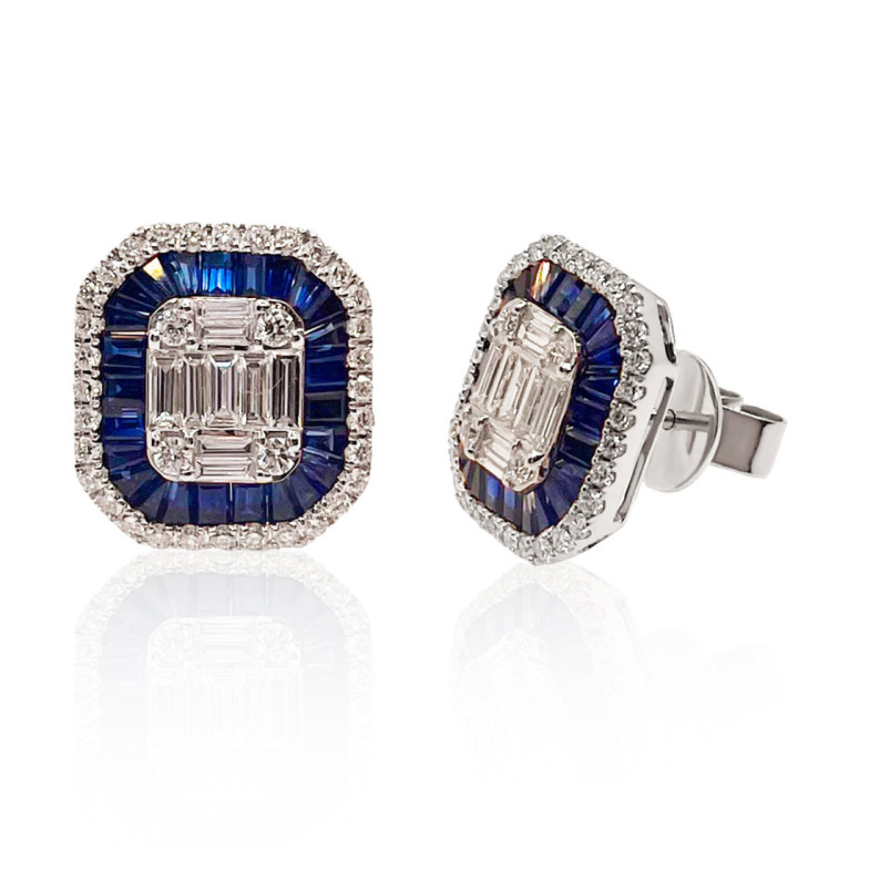 Pendientes Diamantes Zafiros Sello Square - Alti gioielli