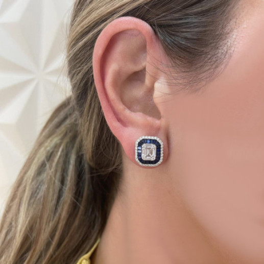 Pendientes Diamantes Zafiros Sello Square - Hoher Schmuck 2