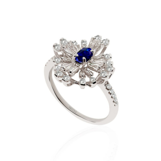 Anillo Diamantes y Zafiro Copo de Nieve - Bagues en saphir