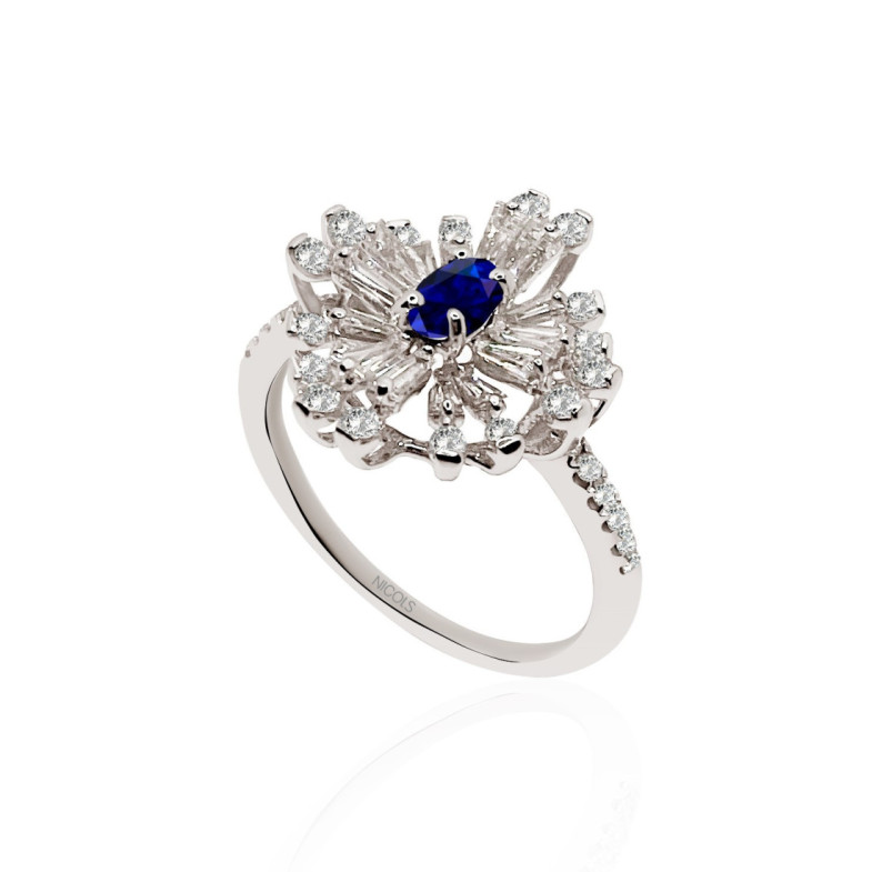 Anillo Diamantes y Zafiro Copo de Nieve - Bagues en saphir