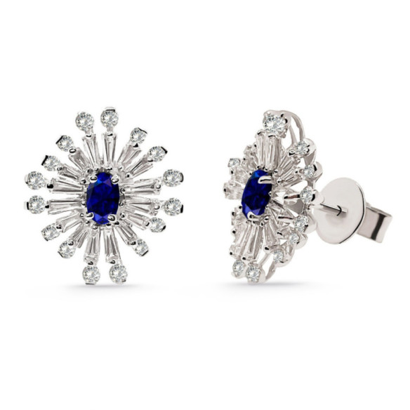 Pendientes Diamantes y Zafiro Copo de Nieve - Brincos de safira