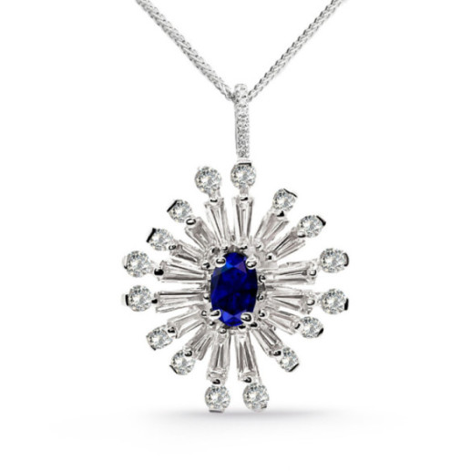 Colgante Diamantes y Zafiro Copo de Nieve - Colgantes de Piedras Azul
