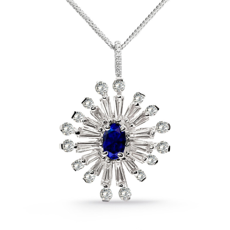 Diamond and Sapphire Snowflake Pendant - Blue Stone Pendants