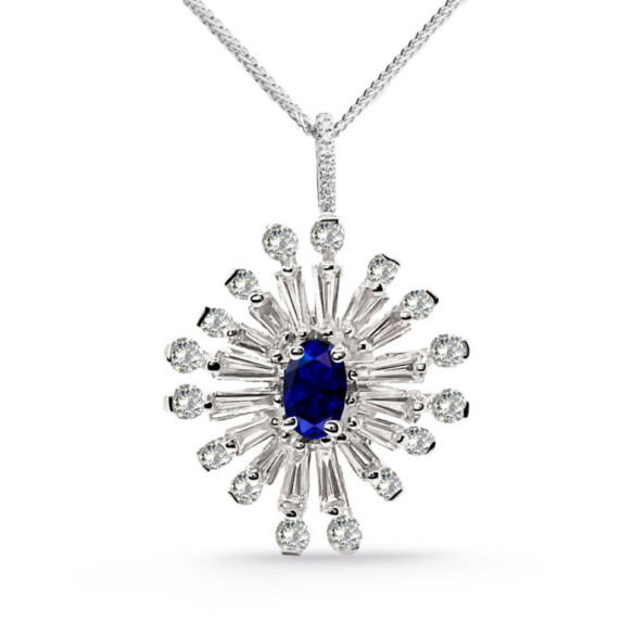 Diamond and Sapphire Snowflake Pendant - Blue Stone Pendants