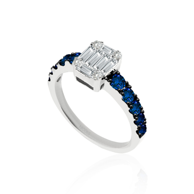 Anillo Diamantes Electra 0.44 Oro Blanco y Zafiro Azul - Anillos de Compromiso Azul