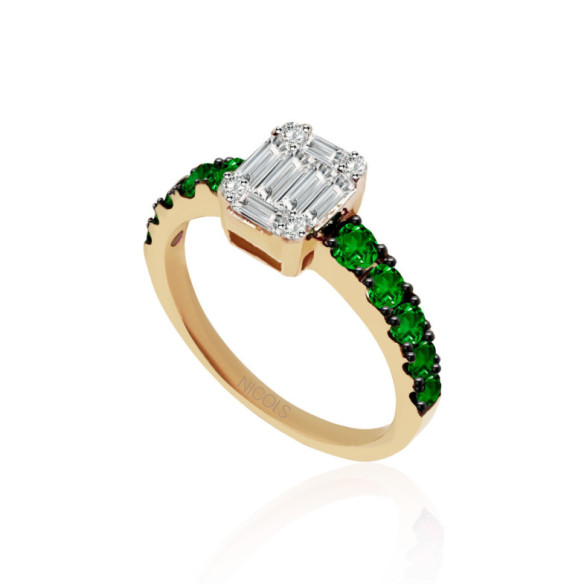 Electra Diamond Ring 0.44 Yellow Gold and Emerald - Green engagement rings