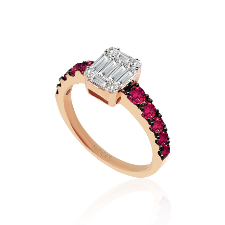 Electra Diamond Ring 0.44 Rose Gold and Ruby - Red Engagement Rings