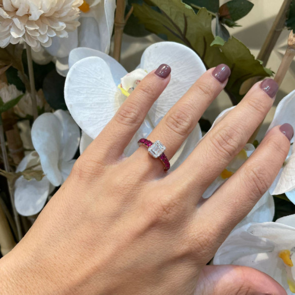 Electra Diamond Ring 0.44 Rose Gold and Ruby - Red Engagement Rings