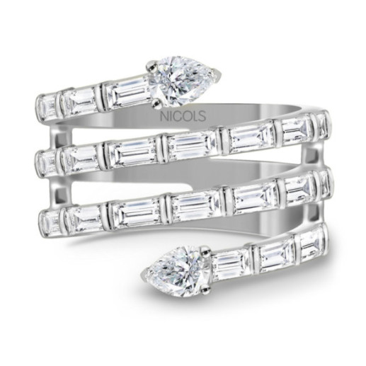 Jasmine Snake Diamond Ring in White Gold - Carving baguette