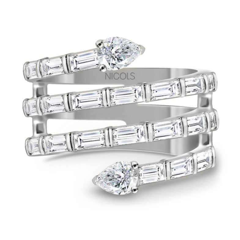 Anillo Diamantes Jasmine Snake Oro Blanco - Baguette de escultura