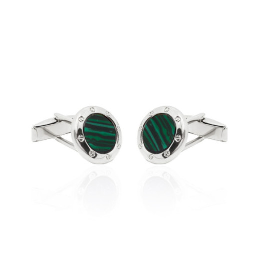 Gemelos Malaquita Verde Plata Redondos - Gemelos de Boda