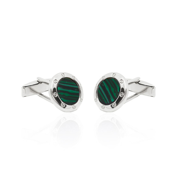 Gemelos Malaquita Verde Plata Redondos - Gemelli di nozze