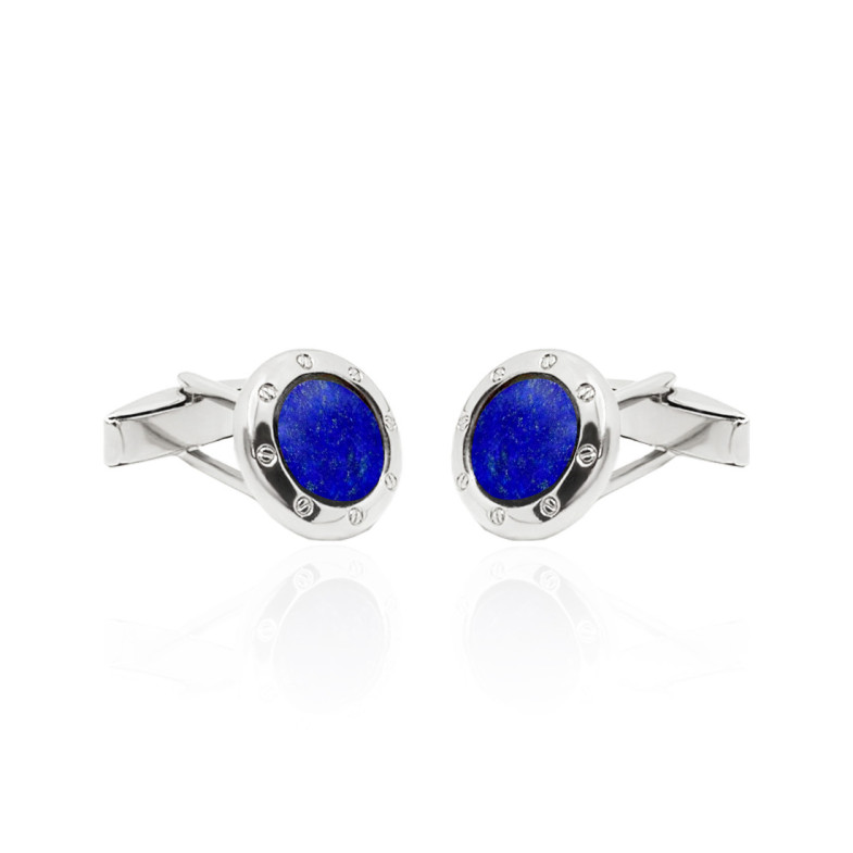 Round Silver Lapis Lazuli Cufflinks - Wedding twins