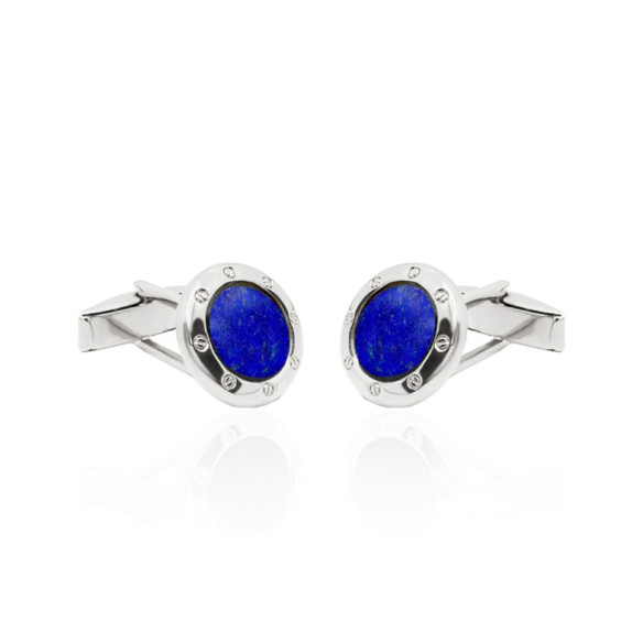 Round Silver Lapis Lazuli Cufflinks - Wedding twins
