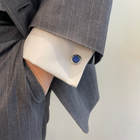 Round Silver Lapis Lazuli Cufflinks - Wedding twins