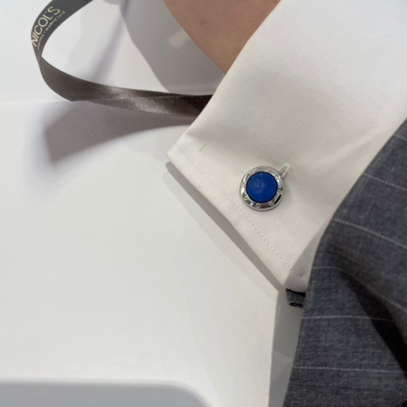 Round Silver Lapis Lazuli Cufflinks - Wedding twins