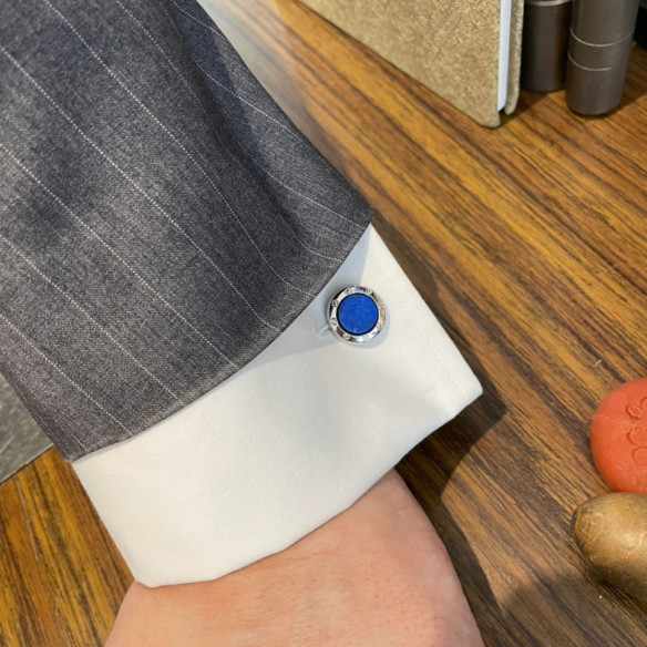Round Silver Lapis Lazuli Cufflinks - Wedding twins
